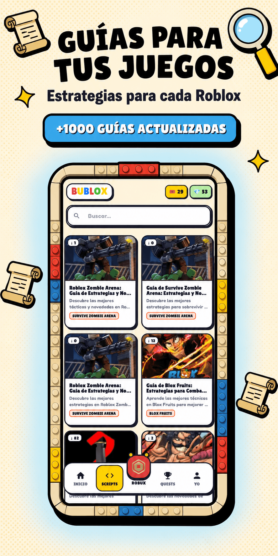 Sección de guías y scripts de Bublox para juegos de Roblox